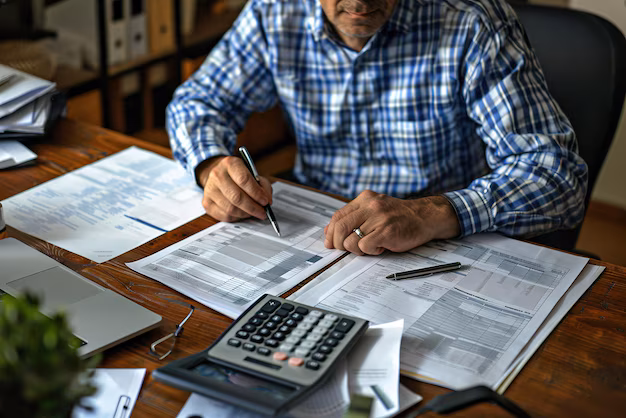 comptable-examinant-calculatrice-financiere-documents-son-bureau-dans-petit-bureau_964444-42054